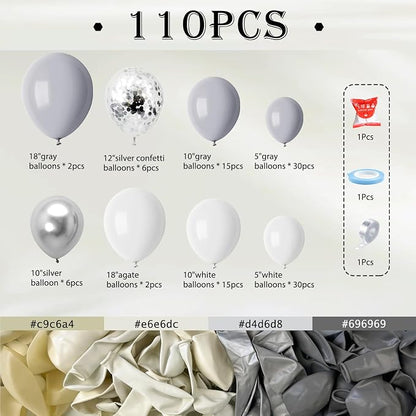 Silver White and Grey Balloon Arch Kit Ideal - Image 5