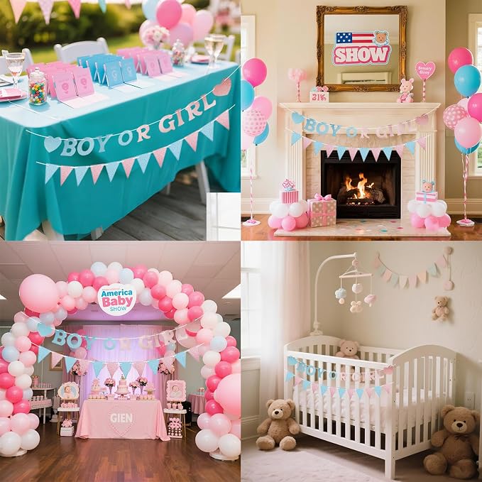 Boy or Girl Banner Gender Reveal Decorations, Pre-Strung Glitter Baby Gender - Image 5