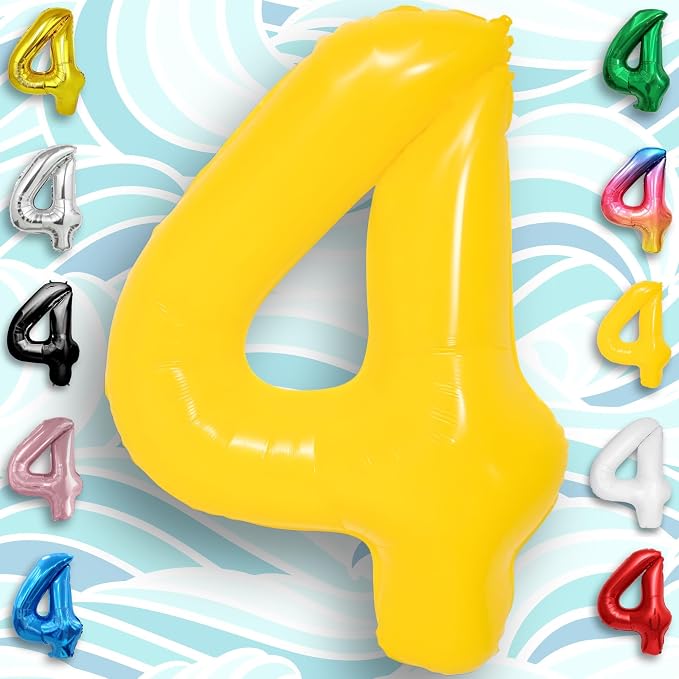 Yellow Number Balloon 4 Mylar Foil Macaron Balloons 40 inch - Image 4