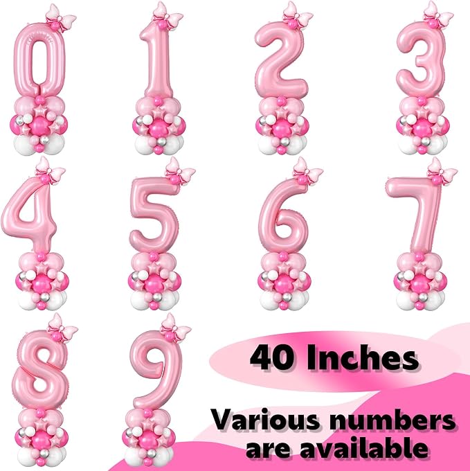 40 Inch Pink Number 0 Balloon Pastel Pink White Number Zero Foil Balloon Tower - Image 7