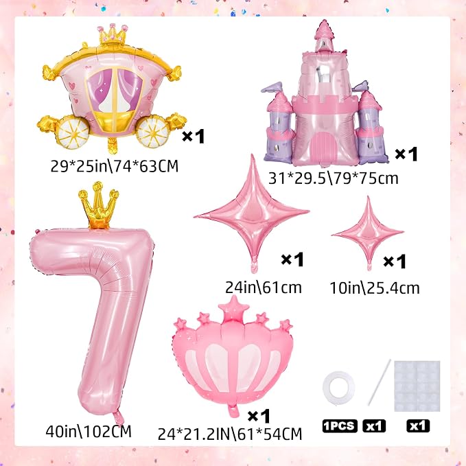 Minyu 6-Piece Princess Theme Party Decoration Set: Princess Carriage + Pink - Image 2