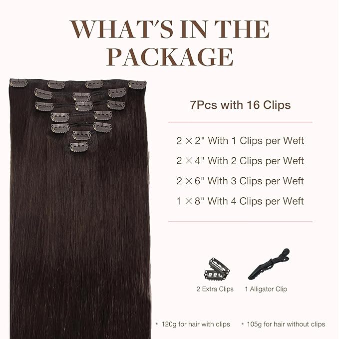 GOO GOO Clip in Hair Extensions Real Human Hair, Remy Human Hair Extensions Clip ins for Women, Natural Human Hair, 22inch 120g 7Pcs, 2A Light Brown