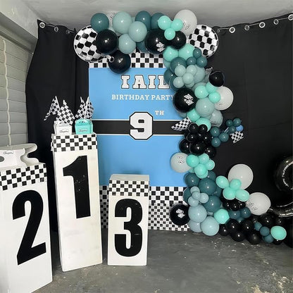 Race Car Balloons Garland Arch Kit, Dusty Blue Balloons Green Black Balloon - Image 4