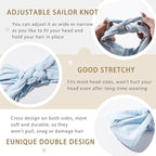 Vercret Headbands for Women Sailor Knot Headband Double Wide Elastic Adjustable Braided Hair Bands Non Slip for Girls Boho Stretchy Turban Headwrap Yoga Workout,Solid Color, 3Pcs