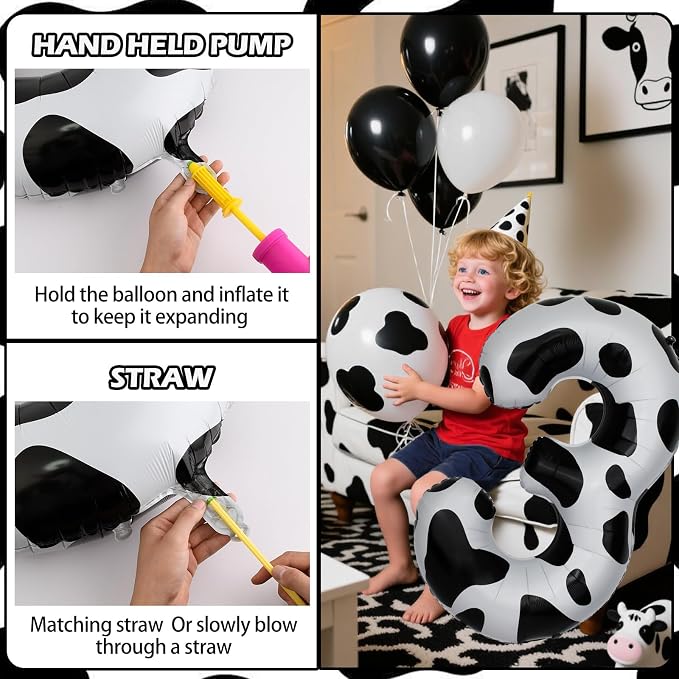 40 Inch Cow Print Number 3 Balloons, Birthday Party Aluminum Foil Balloon - Image 3