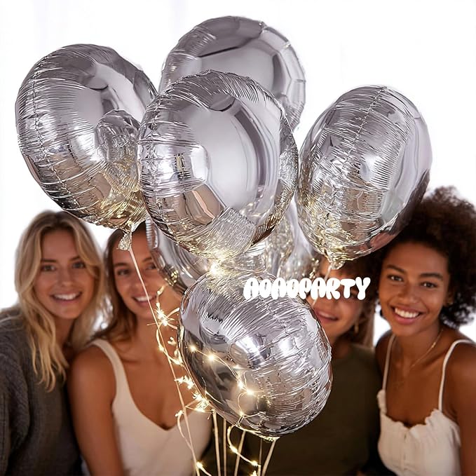25Pcs Silver Round Shaped Foil Balloons 18 Inch Mylar Balloon | Helium - Image 4