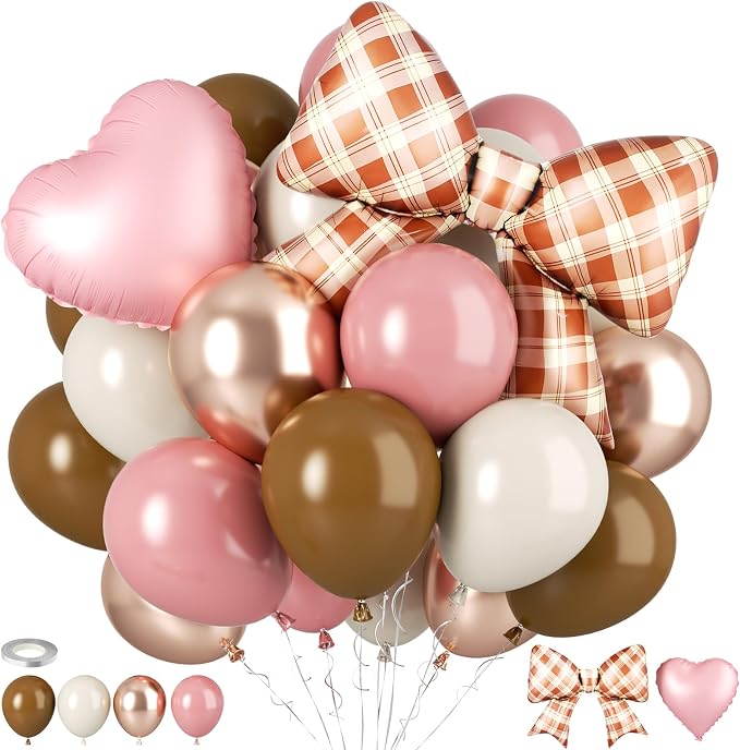 Pink And Brown Balloons, Dusty Pink Brown White Balloons, 18inch Blush Heart by Paready