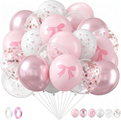 Civaner 48 Pcs Pink Bow Balloons Bulk 12 Inches Light Metallic Pink Clear White by Civaner