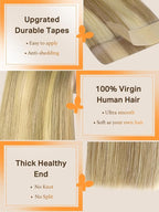 DOORES Hair Extensions Tape in Human Hair, Light Blonde Highlighted Golden Blonde 20 Inch 40pcs 100g, Tape in Hair Extensions Reamy Straight Hair Natural Hair