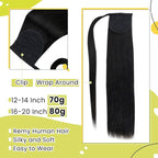 RUNATURE Human Hair Ponytail Extension, Off Black Ponytail Hair Extensions Real Human Hair, Soft Straight Hair for Women, Natural Ponytail Hairpiece, Add Length 12 Inch 70g #1B Off Black