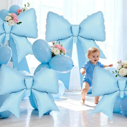 6 Pcs Light Blue Bow Balloons for Girls, 38 Inch Bow Foil Balloons, Bows Gender - Image 6