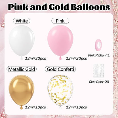60pcs Pink and Gold Balloons 12inch - Image 2