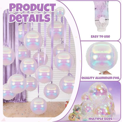 Biapian 12 Pcs Iridescent Foil Balloons, Different Size Holographic Balloons - Image 4