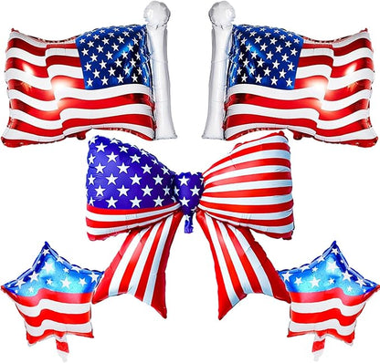 5 PCS 4th of July Patriotic Balloons Set, American Flag Balloons USA Flag Bow by WelcomeToYOUDICT