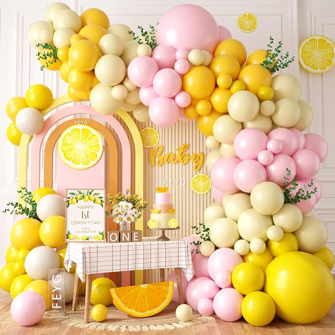 Pink and Yellow Balloon Arch, Lemon Balloon Garland Kit | Pastel Baby Pink by FEYG