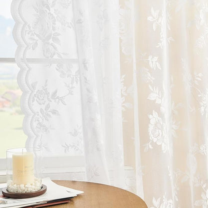 White Lace Curtains 102 Inches Long Victorian Sheer Floral Curtains - Image 4