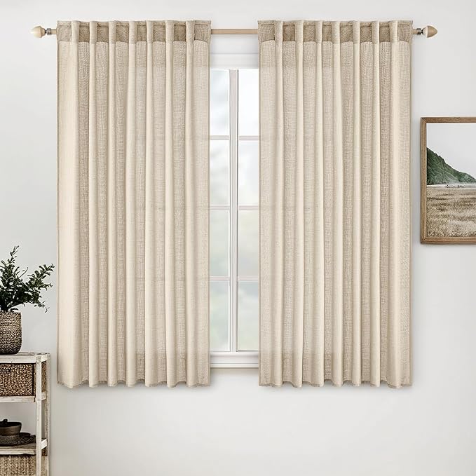 MIULEE Light Taupe Linen Curtains 52x63 Inch Length by MIULEE