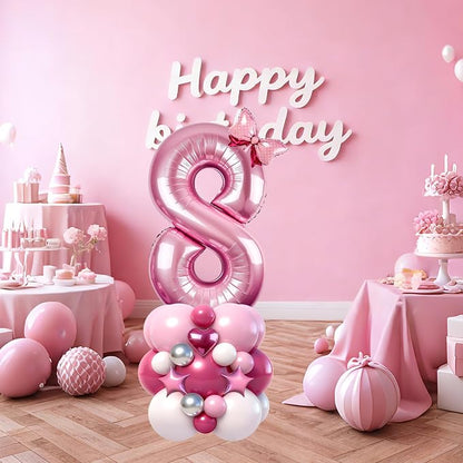 40 Inch Pink Number 8 Balloon Tower Set, Pastel Number Eight Foil Balloon - Image 3