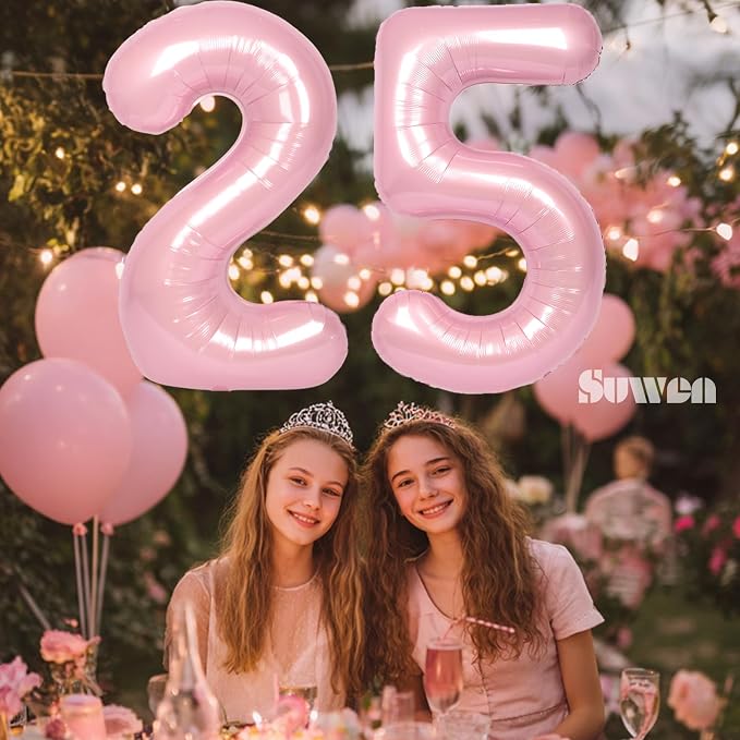 SUWEN 40 Inch Large Pink 25 Balloon Numbers Big Foil Helium Number Balloons 0-9 - Image 4