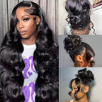 360 Lace Front Wigs Human Hair Body Wave 200% Density 18 Inch Upgraded Hidden Straps 360 HD Full Lace Wigs Human Hair With Drawstring Pre Plucked With Baby Hair for Women Natural Black