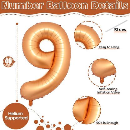 40 Inch Number 9 Balloons for Boys, Helium Self Inflating Foil 9 Balloons for - Image 2