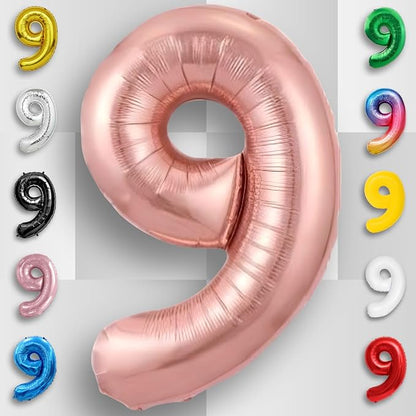 Rose Gold Number Balloon 9 Mylar Foil Balloons 40 inch - Image 3