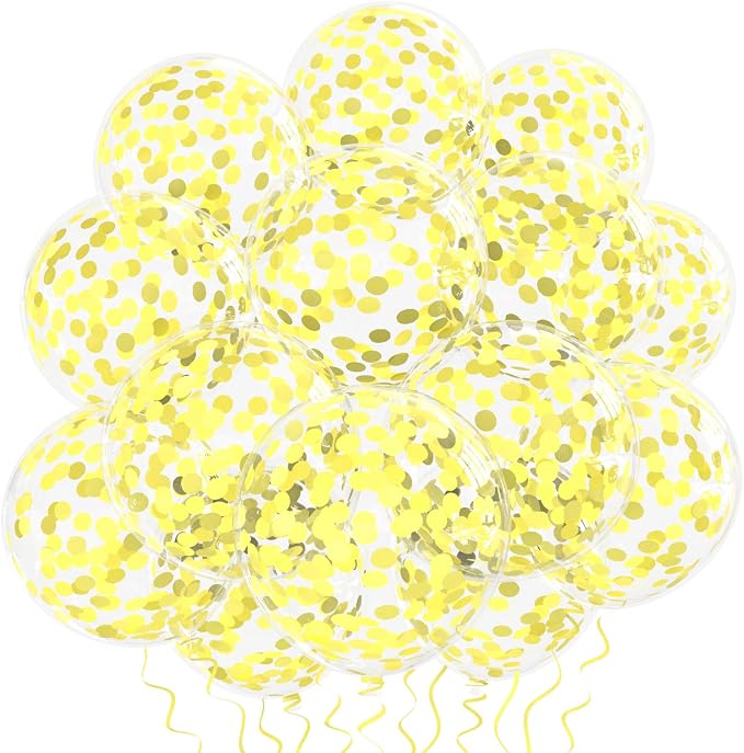 25 Pcs Yellow Confetti Balloons, 12 Inch Thickened Clear Latex Balloon by VHUWE