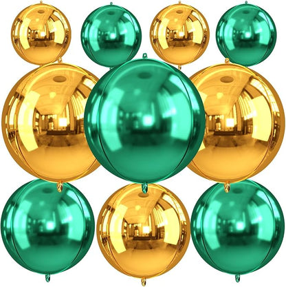 Green and Gold Round Foil Balloons, Metallic Dark Green Gold Foil Baloon by FunHot
