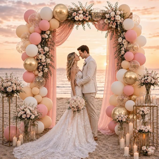 Blush Beige Balloons, Dusty Pink Nude Balloon Metallic Gold Confetti Balloon - Image 4
