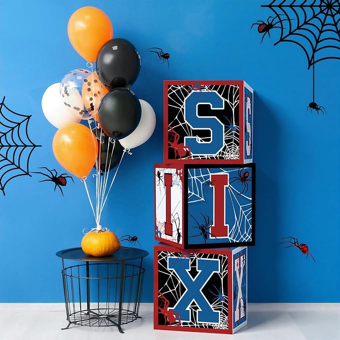 Feifeiya 3 Pcs Spider 6th Birthday Decoration Spider Theme Balloon Boxes "six" by Feifeiya