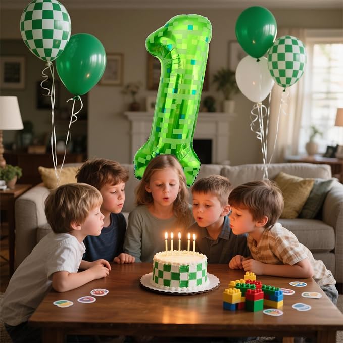 40 Inch Giant Green Pixel Miner Theme Number Balloons 40 Inch Foil Party - Image 7