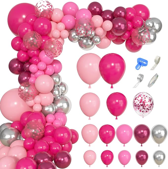 143Pcs Princess Pink and Silver Valentines Balloon Garland Arch Kit | Confetti - Image 2