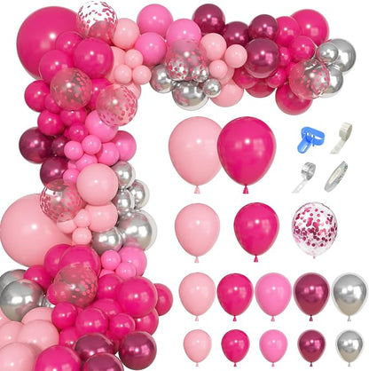 143Pcs Princess Pink and Silver Valentines Balloon Garland Arch Kit | Confetti - Image 2