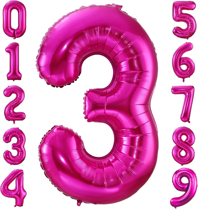 3 Balloon Number Hot Pink 3 Birthday Balloon 40 inch Foil Mylar Large 3 Balloon by BBPOOL
