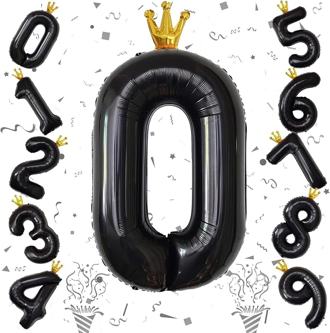 Crown Black Number 0 Balloons for Girls, 40 Inch Foil Large, Crown 0-9 Set - Image 8