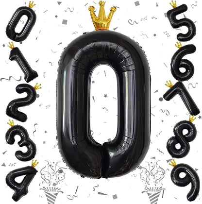 Crown Black Number 0 Balloons for Girls, 40 Inch Foil Large, Crown 0-9 Set - Image 8