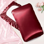 Manyshofu Satin Pillowcases for Hair Protection - 2Pcs Maroon Pillow Cases, Elastic Band Standard & Queen Satin Pillowcases Luxury Silky Pillow Cases Travel Pillow Covers, MSF2402010590