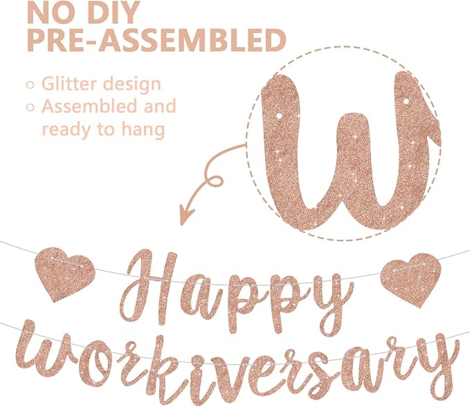 Rose Gold Glitte Happy Workiversary Banner - Image 2