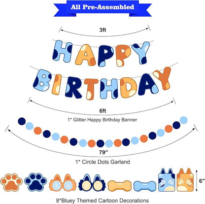 Pre-Strung Happy Birthday Banner, NO DIY Party Decor | Blue Dog Themed Birthday - Image 2