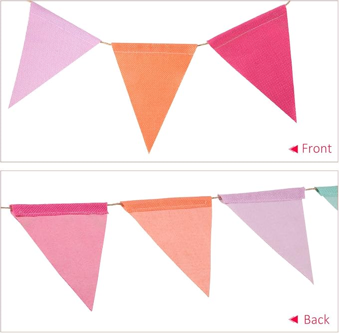 Hestya 24 Pieces 15.7 Feet Colorful Pennant Flag Banner Imitated Burlap Bunting - Image 4
