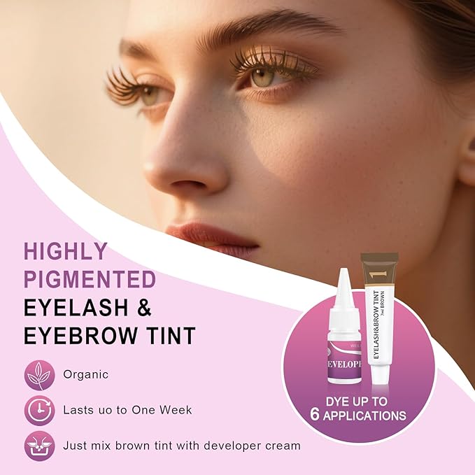 Eyelash & Eyebrow Color Kit, Professional Instant Lash & Brow Color Kit with Natural Results, Easy to Use, Eye Brow & Eye Lash Coloring Set DIY Hair Coloring for Salon Home Use 7ml (Brown/Light Brown)