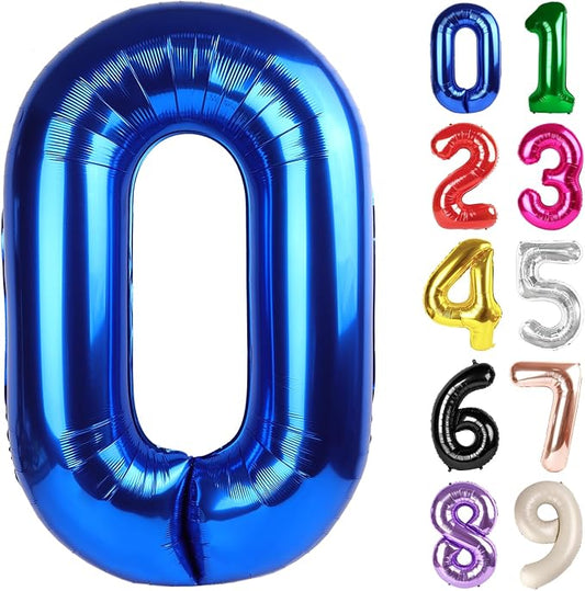 0 Balloon - Metallic Blue Birthday Number Balloons, 40 Inch Decorations | by ALPHADELTAPI
