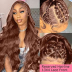 200% Density 13x4 Auburn Brown Body Wave Lace FrontWigs Chestnut Brown Colored Human HairWigs For WomenHD Transparent Lace FrontWig Human Hairwith Baby Hair 20Inch