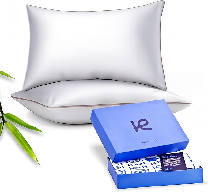Kickoff Viscose Bamboo Pillowcase, Standard, Set of 2, 100% Organic Hidden Zippered Viscose Bamboo Pillow Case Standard Size, Cooling Pillow Cover for Hot Sleepers (20"x26", Trimmed, Grey Mist)