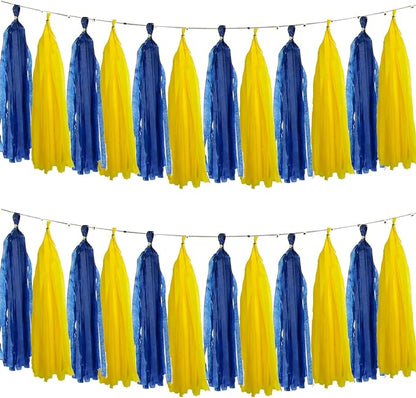 Navy Blue and Yellow Tissue Paper Tassels Party Tassel Garland Banner by We+Moment