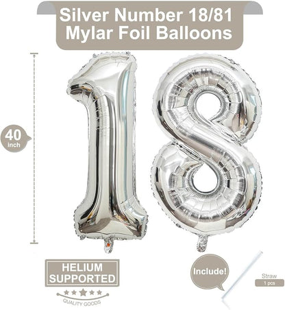 40 Inch Silver 18 Number Balloons Giant 18 Balloons Silver Birthday 18 Balloons - Image 2