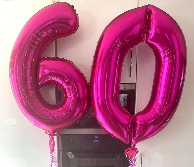 Hot Pink 60 Number Balloons, 40 Inch Giant Number 60 Balloons Foil Mylar Helium - Image 3
