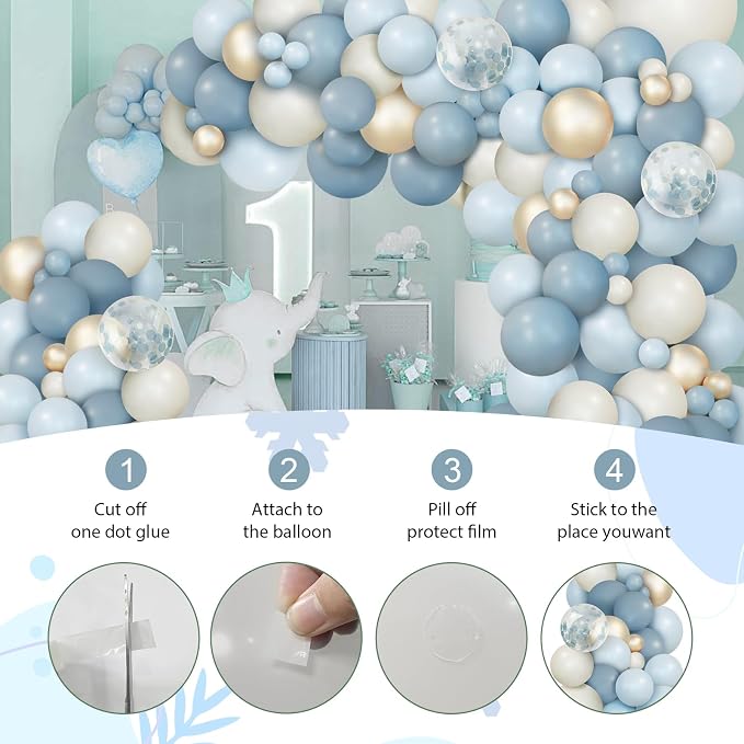 150Pcs Dusty Baby Blue Balloon Arch Garland Kit, Sand White Slate Fog Pastel - Image 4