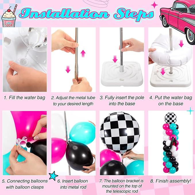 Arrowbash 2 Sets 165 Pcs 50s Rock and Roll Party Balloon Column Stand Kit | - Image 5