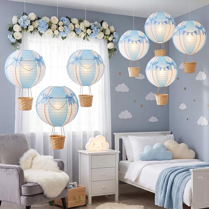 Lewtemi 12 Sets Hanging Hot Air Balloon Ceiling Decorations 10'' 12'' Baby - Image 5